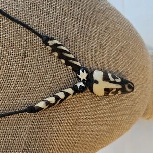OOAK Tribal Protectipn Black and Cream Bone Pendant Necklace